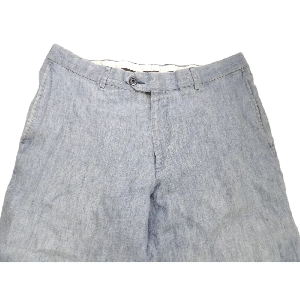 Nordstrom 100% Linen Flat Front Pants Men W35 Blue Chambray Casual Summer 2018